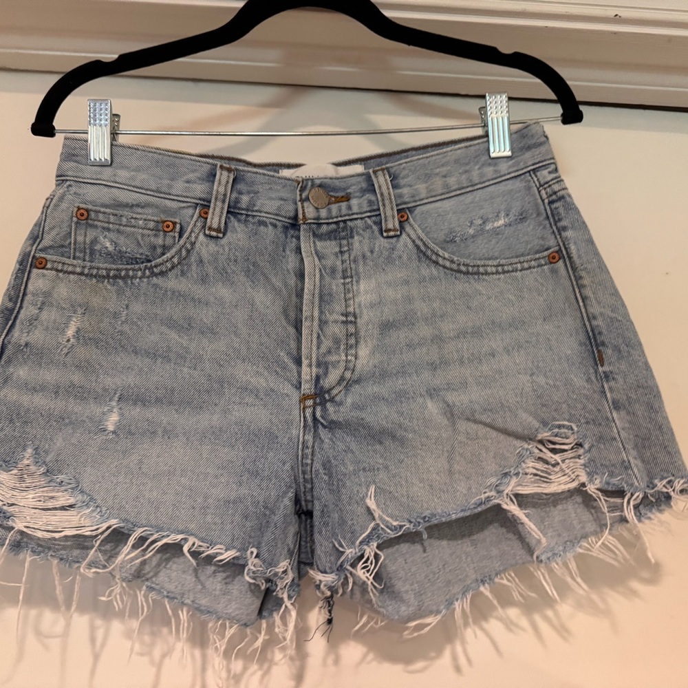 Denim Forum Light Blue Frayed Jean Shorts